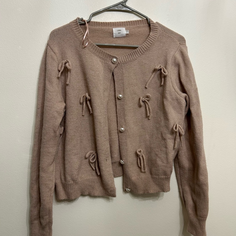 Women's Dusty Rose Sweater with Bow Accents